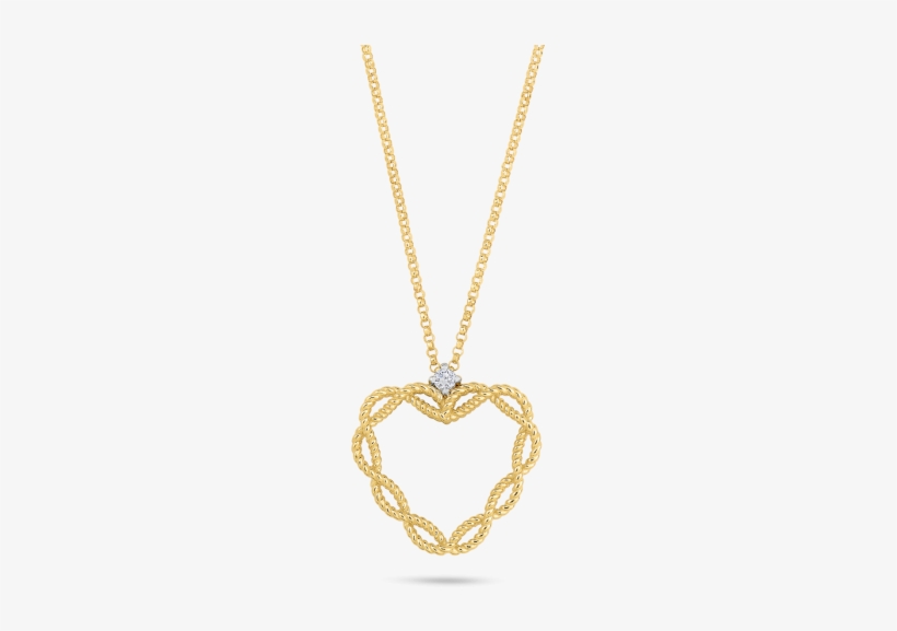 18k Yellow Gold Heart Pendant With Diamonds - Roberto Coin New Barocco Collection, transparent png download