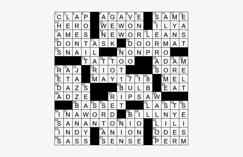 0517-18 Ny Times Crossword Answers 17 May 2018, Thursday - Monochrome, transparent png download