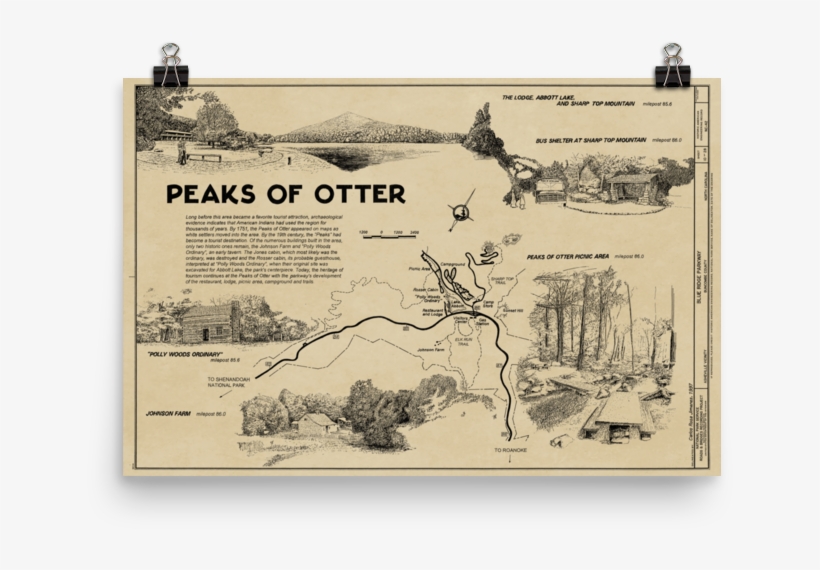 Peaks Of Otter, Blue Ridge Parkway Map Poster - Blue Ridge Parkway, transparent png download