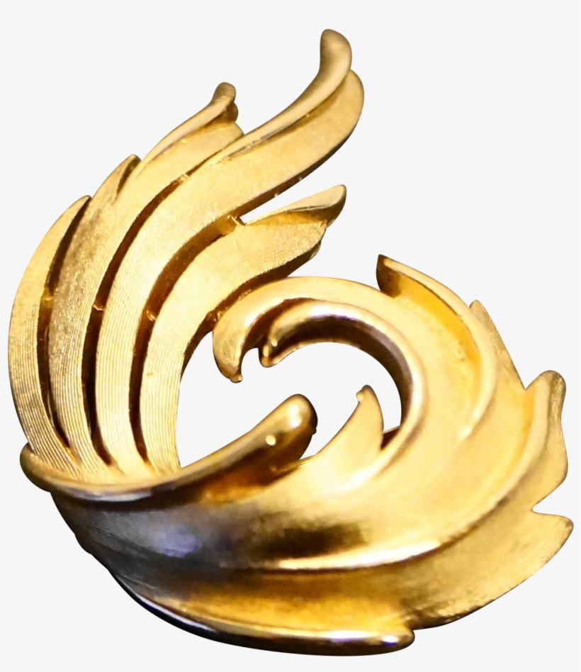 Trifari Swirl Feather Pin Brushed Gold Tone, transparent png download