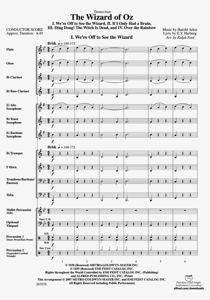 The Wizard Of Oz Themes Thumbnail - Highlights From The Wizard Of Oz Sheet Music, transparent png download