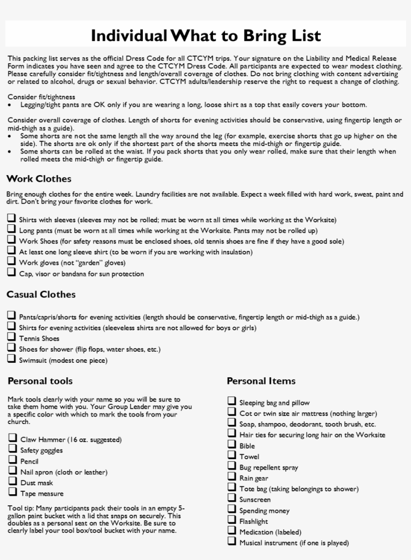 What To Bring On Ctcym - Evaluace V Mateřské Škole Formou Dotazníku Ukázka, transparent png download