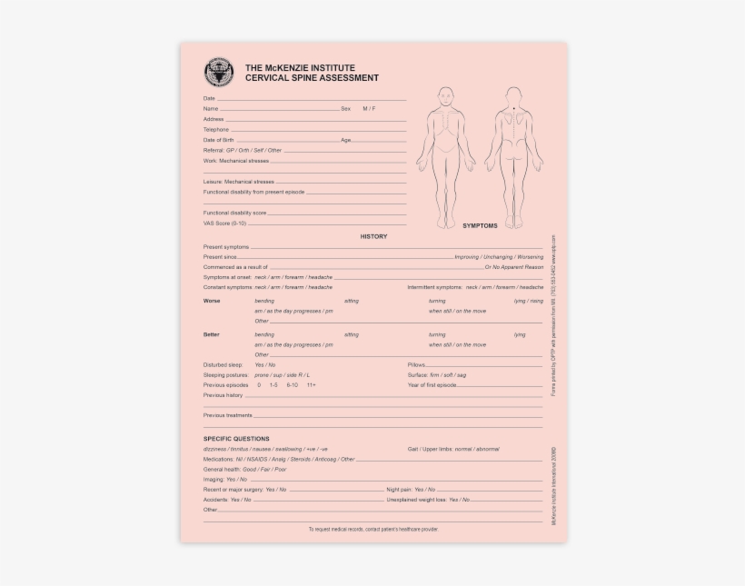 713-2 Cervical Spine Assessment Form, transparent png download