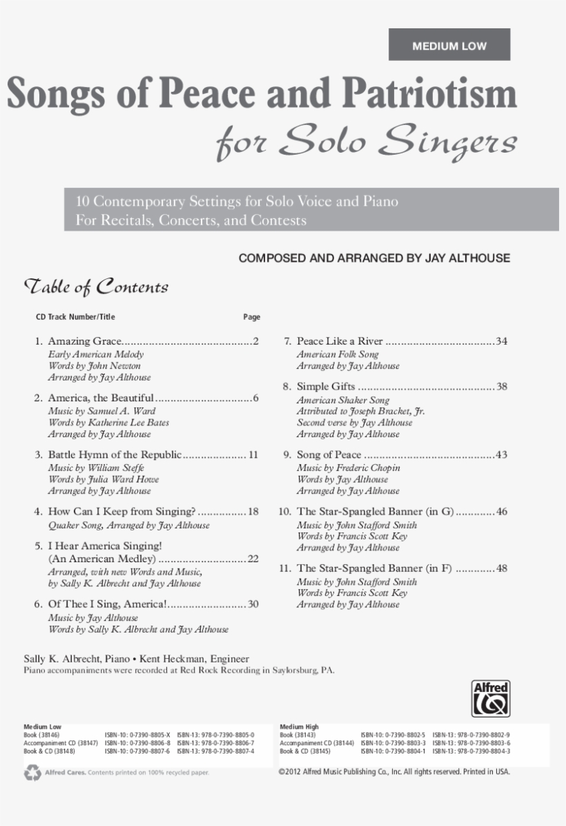 Songs Of Peace And Patriotism For Solo Singers Thumbnail, transparent png download