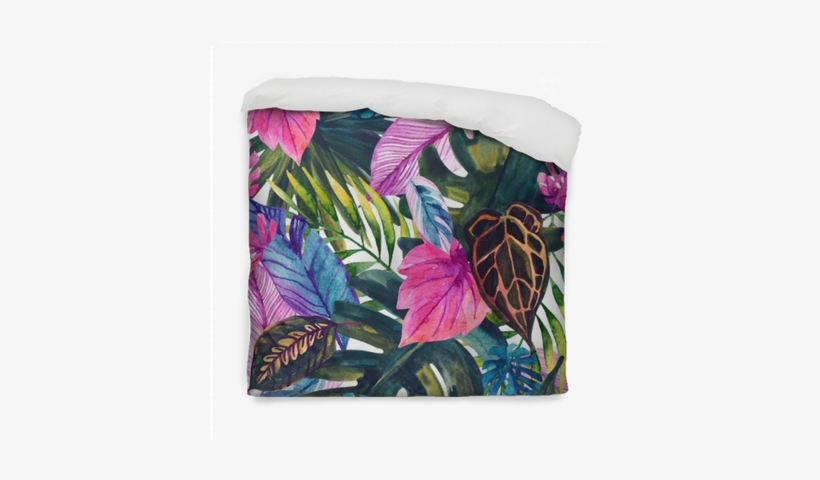 Watercolor Tropical Leaves Seamless Pattern Duvet Cover - Watercolor Painting, transparent png download