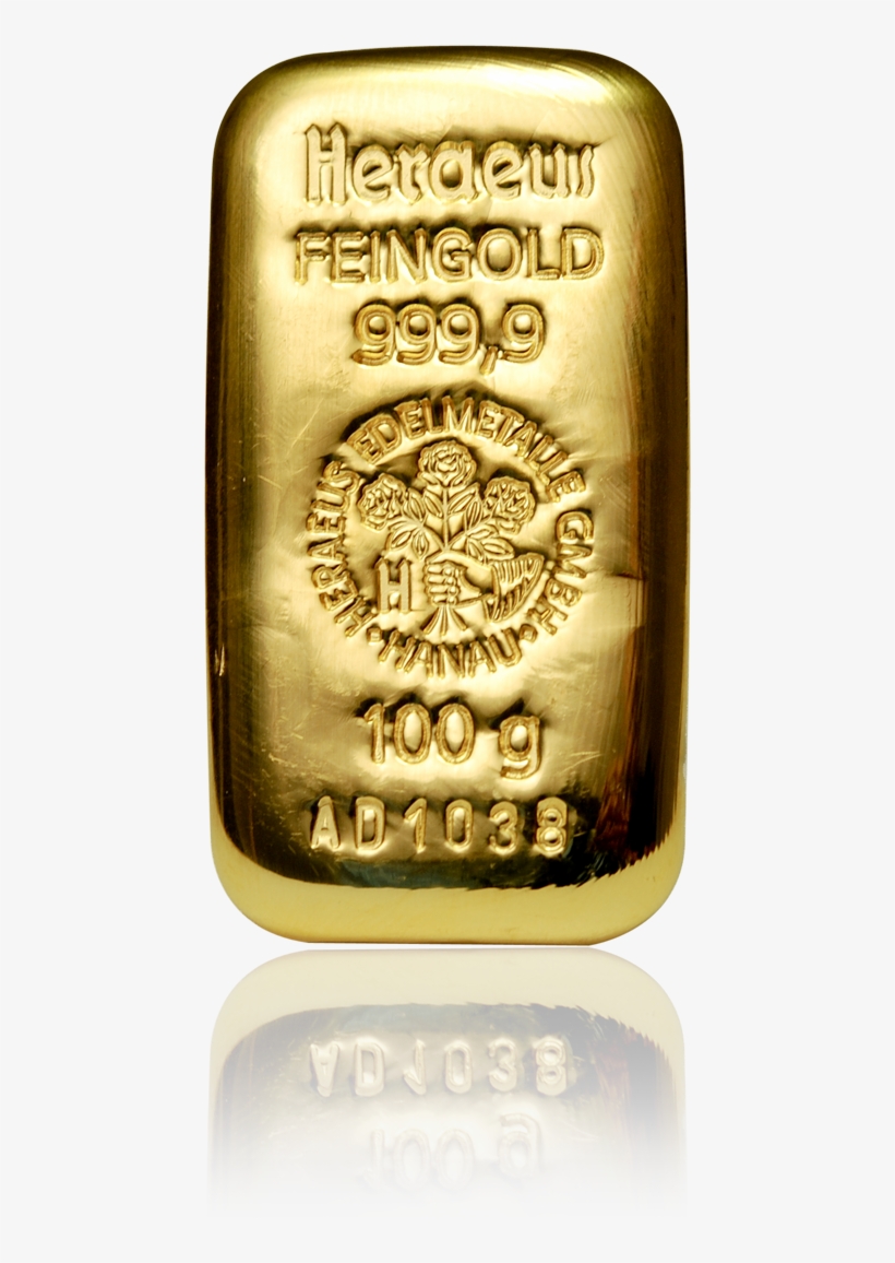 Heraeus 100g Cast Gold Bar, transparent png download