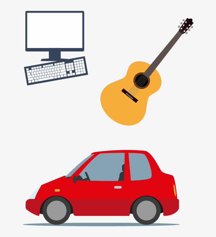 Computer, Guitar, Red Car, transparent png download