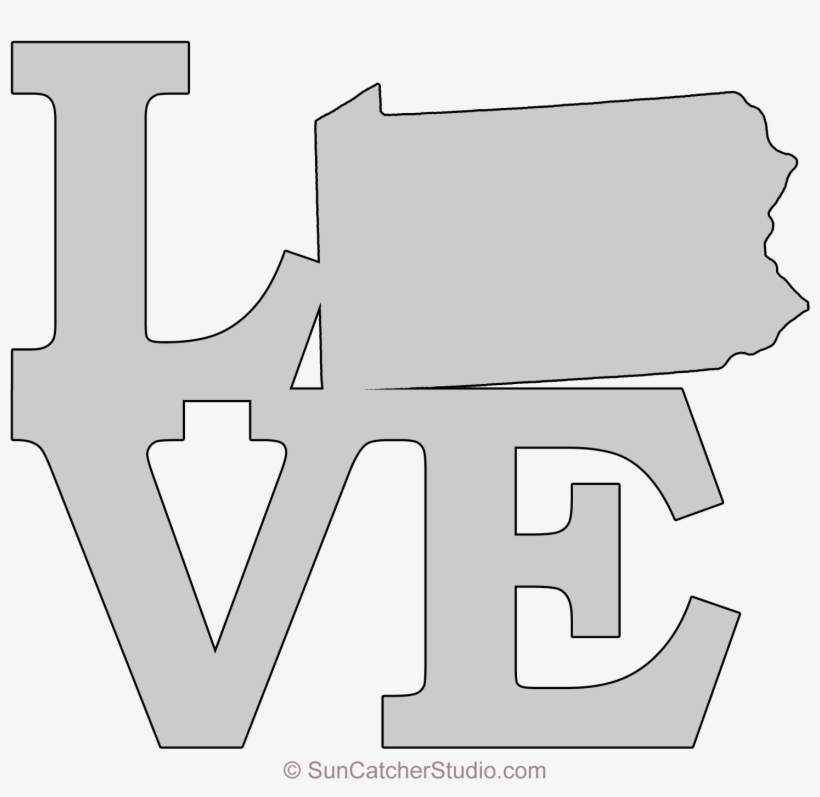 Pennsylvania Love Map Outline Scroll Saw Pattern Shape, transparent png download