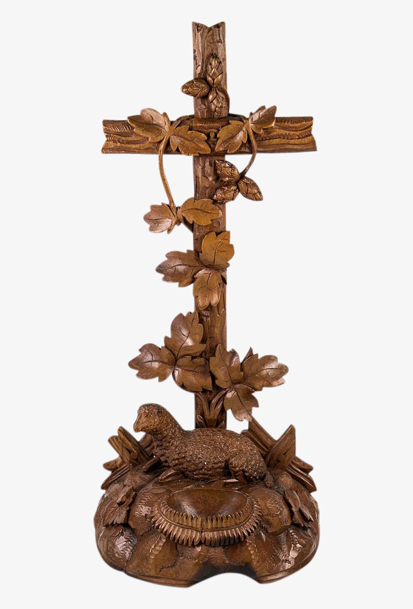 Antique 11' Tall Black Forest Hand Carved Wood 'lamb, transparent png download