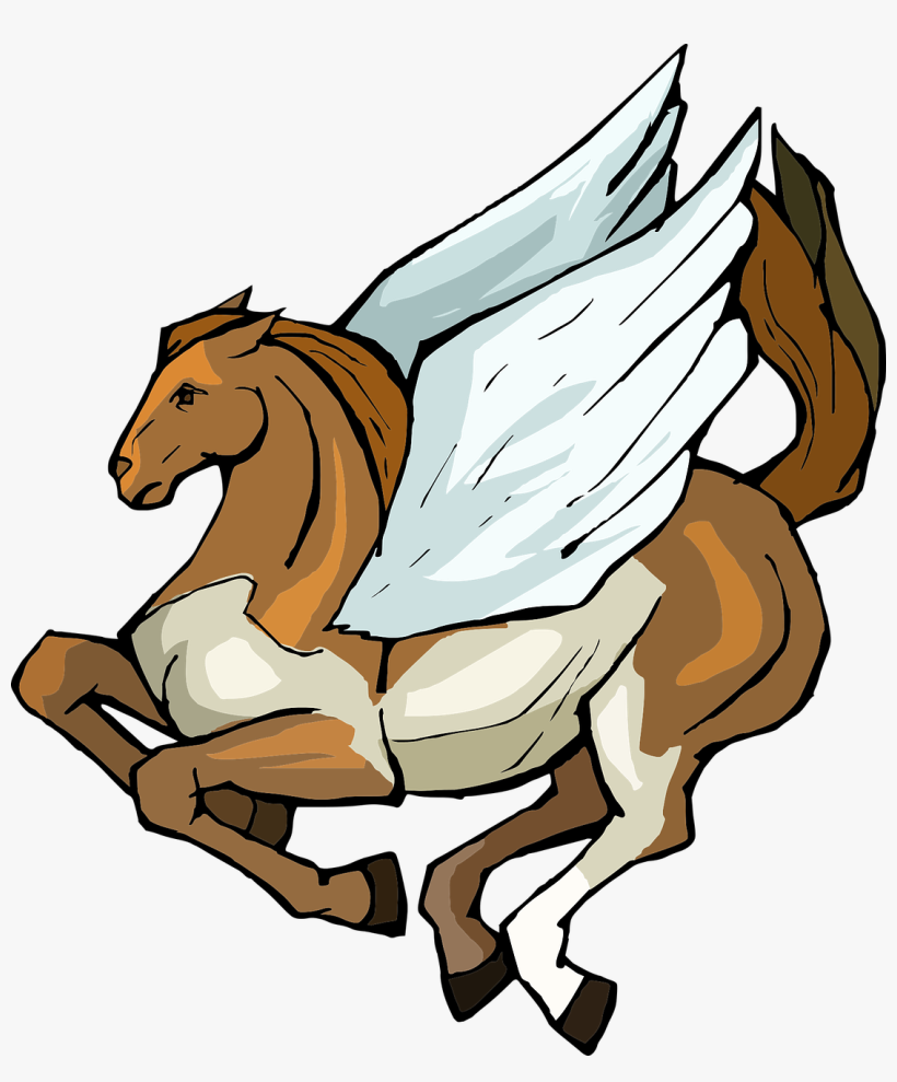 Cool Brown Running Pegasus With White Wings Tattoo, transparent png download