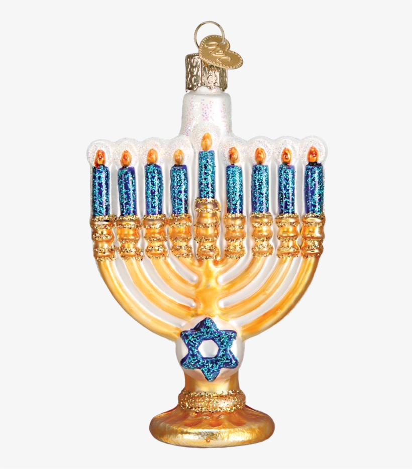 Menorah Blue And Gold Glitter Glass Christmas Ornament, transparent png download