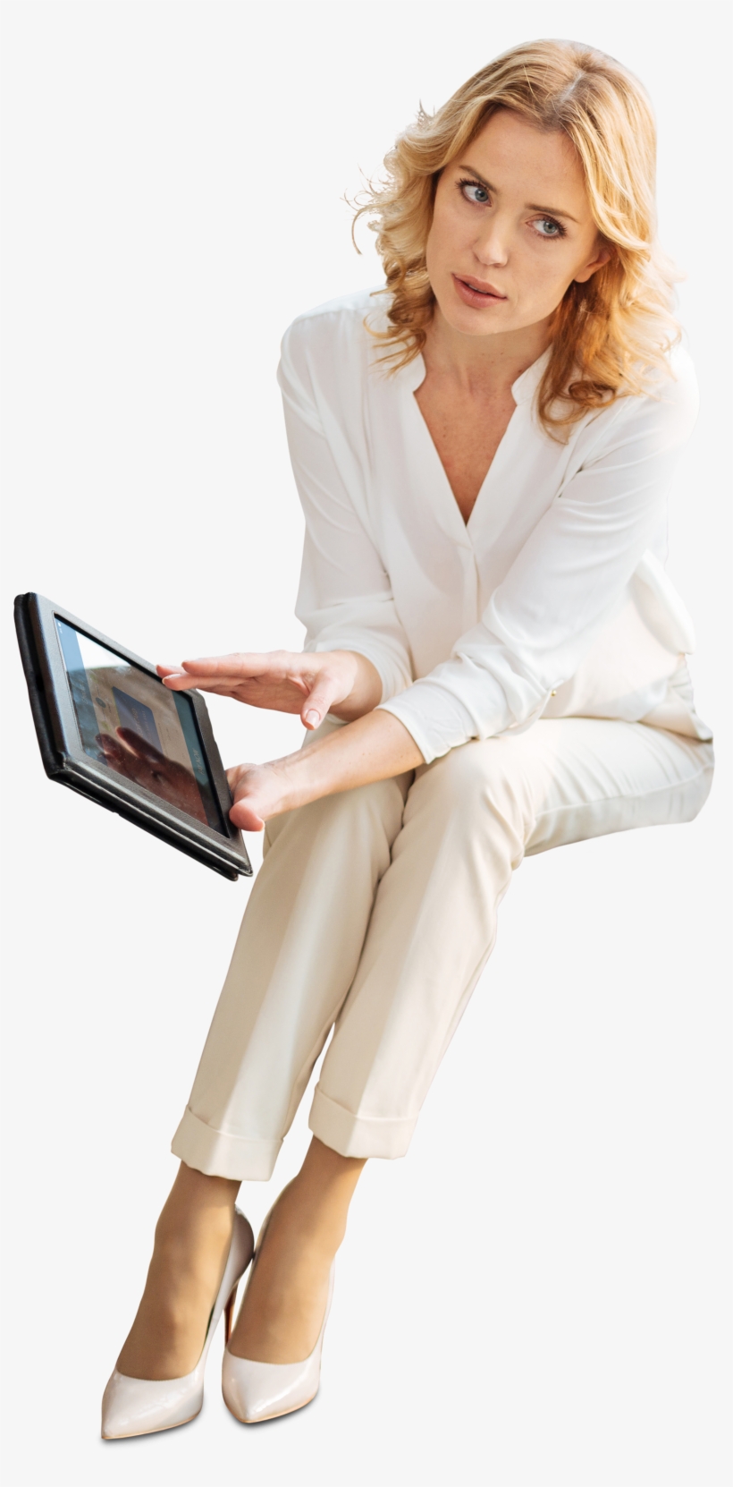 Office Businesswoman With Tablet - Business Woman Sitting Png, transparent png download