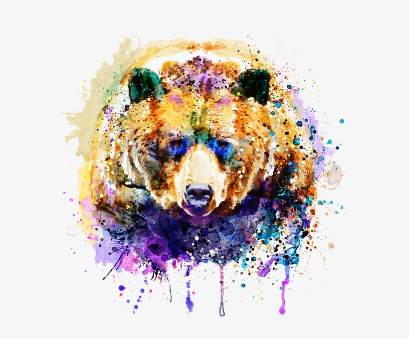 Click And Drag To Re-position The Image, If Desired - Colorful Watercolor Bear Art, transparent png download