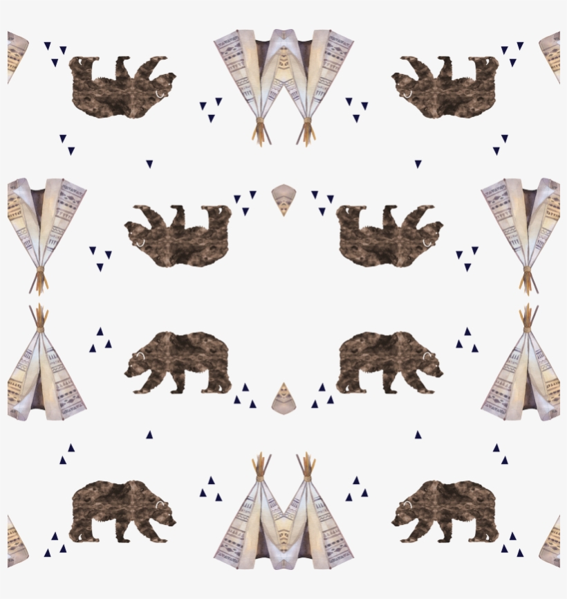 Watercolor Bears And Teepee Wallpaper - Wild Free Navy Repeat By Graceandcruzdesigns - Customized, transparent png download