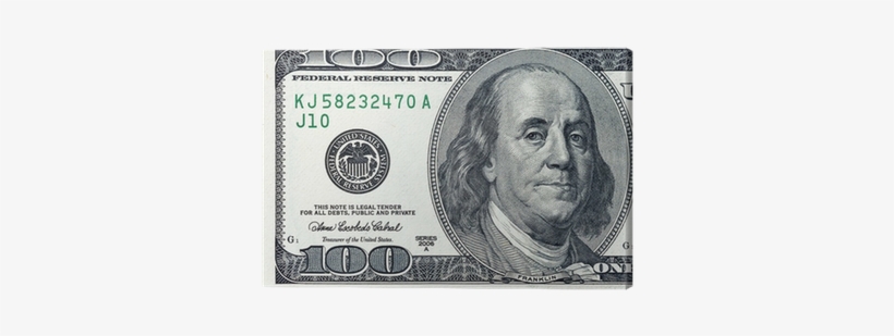 One Hundred Dollars Bill Fragment Canvas Print • Pixers® - Billet De 100 Dollar Américain, transparent png download