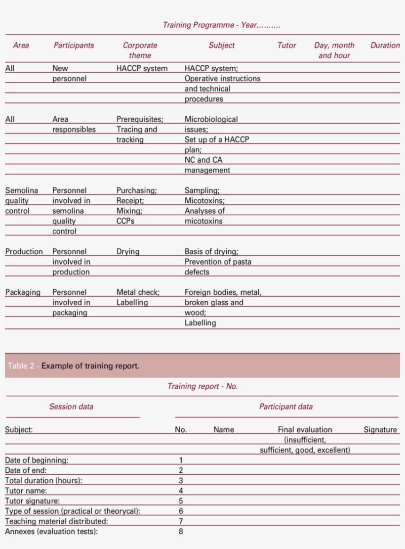 Example Of Training Programme Of A Pasta Making Factory, transparent png download