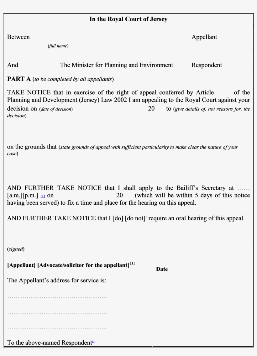 Form Of Notice Of Appeal Under The Planning And Building, transparent png download