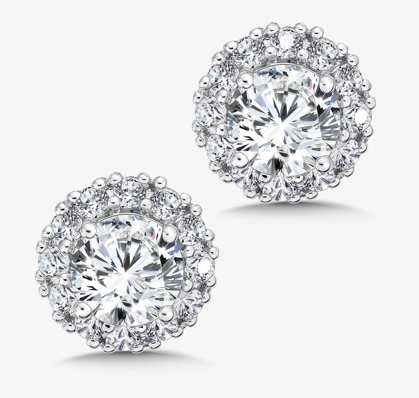 Diamond Halo Studs In14k White Gold With Platinum Post, transparent png download