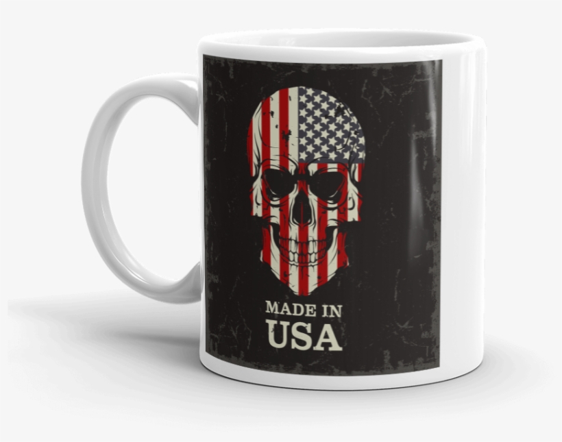 American Flag Print On Skull Coffee Mug, transparent png download