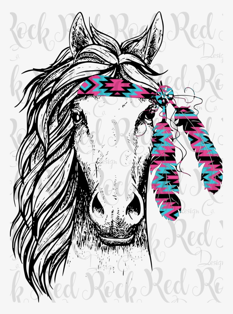 Horse With Headband & Feathers, transparent png download