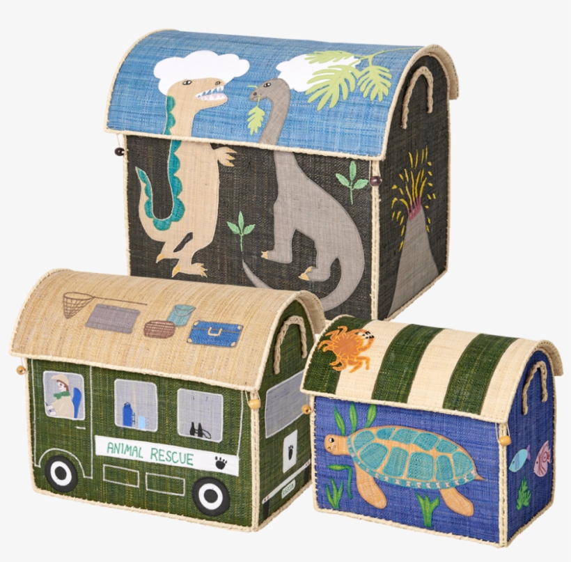 Set Of 3 Animal Theme Raffia Toy Storage Baskets Rice, transparent png download