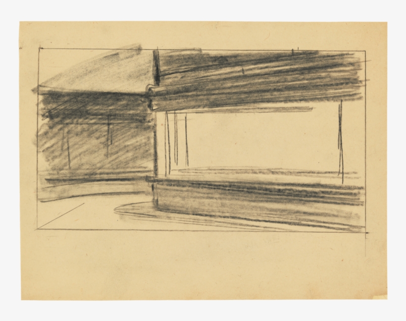 Shaded In Sketch Of The Nighthawks - Edward Hopper Drawings Nighthawks, transparent png download