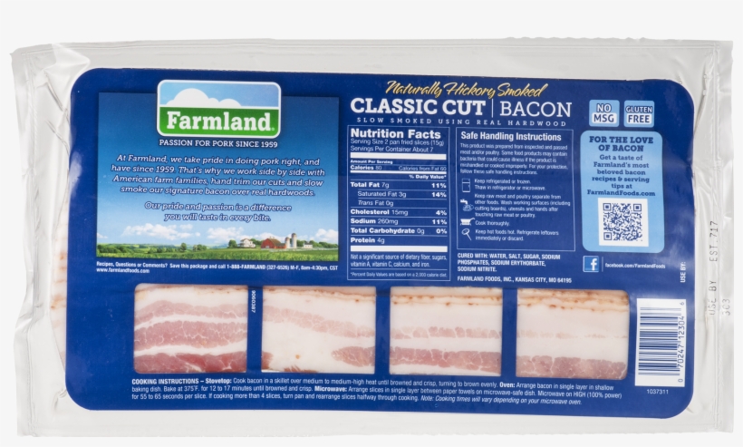 Farmland® Naturally Hickory Smoked Classic Cut Bacon, transparent png download