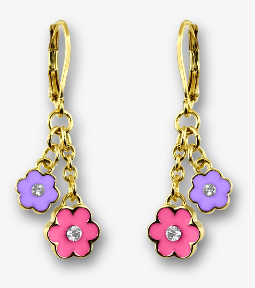 Color And Crystal Double Flower Earrings, transparent png download