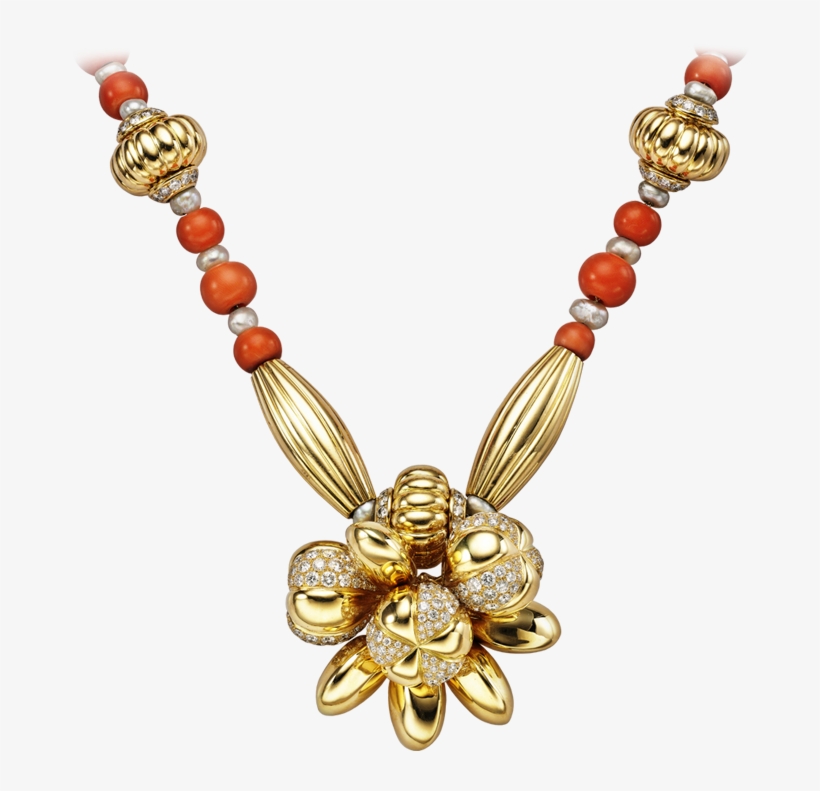 A Cartier Necklace Of Yellow Gold, Coral, Cultured - Jewellery, transparent png download