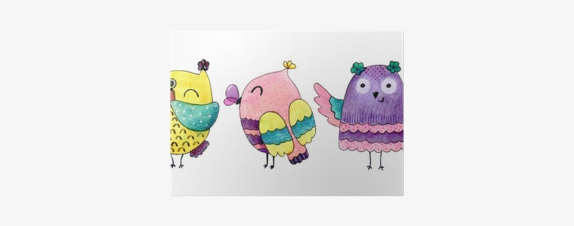 Watercolor Funny Illustration With Owls - Watercolor Painting, transparent png download