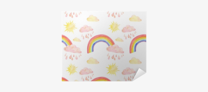 Watercolor Seamless Pattern With Rainbow, Clouds, Raindrops - Watercolor Painting, transparent png download