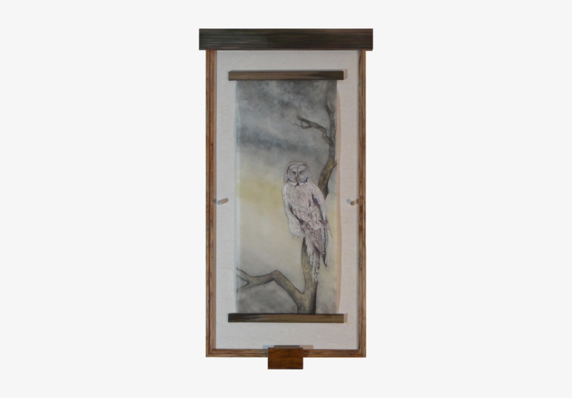 Watercolor Painting On Silk Of Great Grey Owl Looking - Watercolor Painting, transparent png download