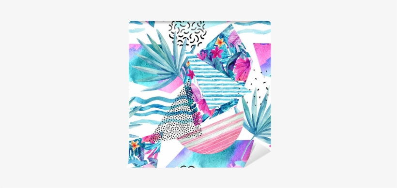 Watercolor Summer Background With Flowers, Fan Palm - Watercolor Painting, transparent png download