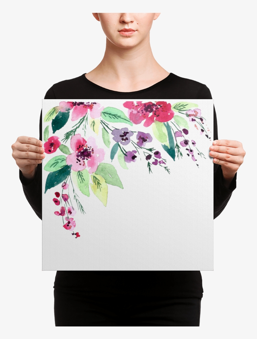 Watercolor Flowers Canvas Print - Black Mask Fawn French Bulldog Is Ready, transparent png download