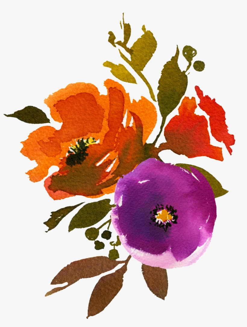 Hand Painted Three Colors Of Watercolor Flowers Png - Portable Network Graphics, transparent png download