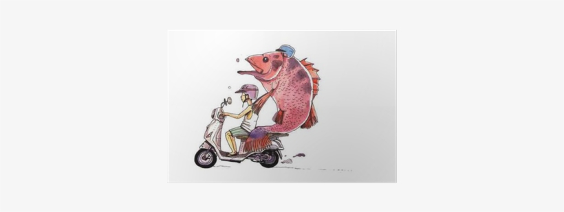 Watercolor Motorbike, Cartoon Illustration Of Boy And - Illustration, transparent png download