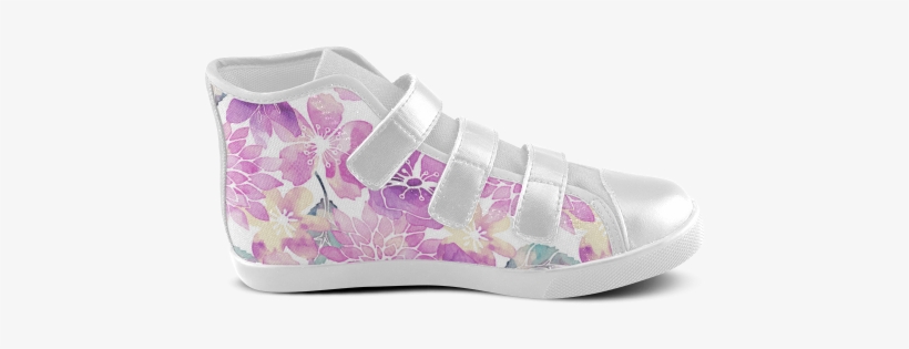 Watercolor Flower Pattern Velcro High Top Canvas Kid's - Plaid, transparent png download