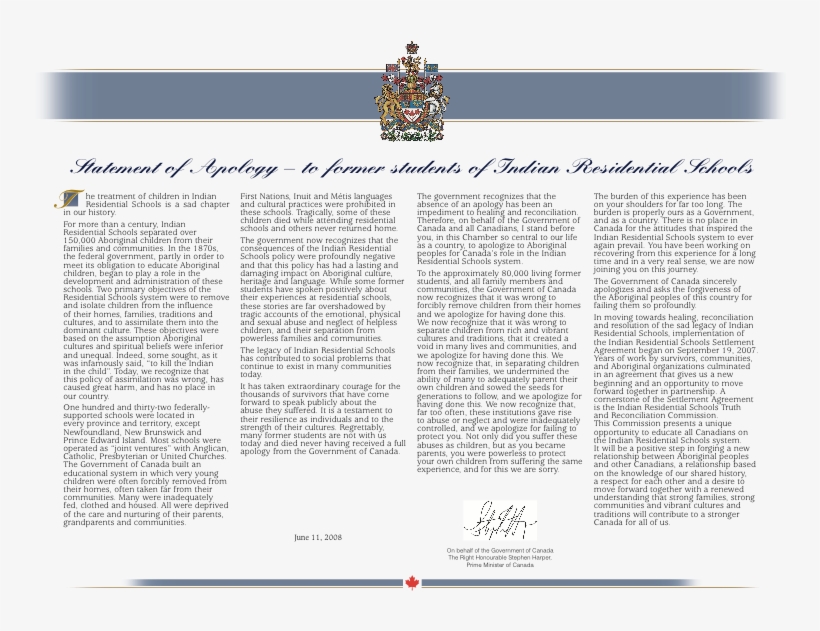 Prime Minister Stephen Harper Read An Apology On Behalf, transparent png download