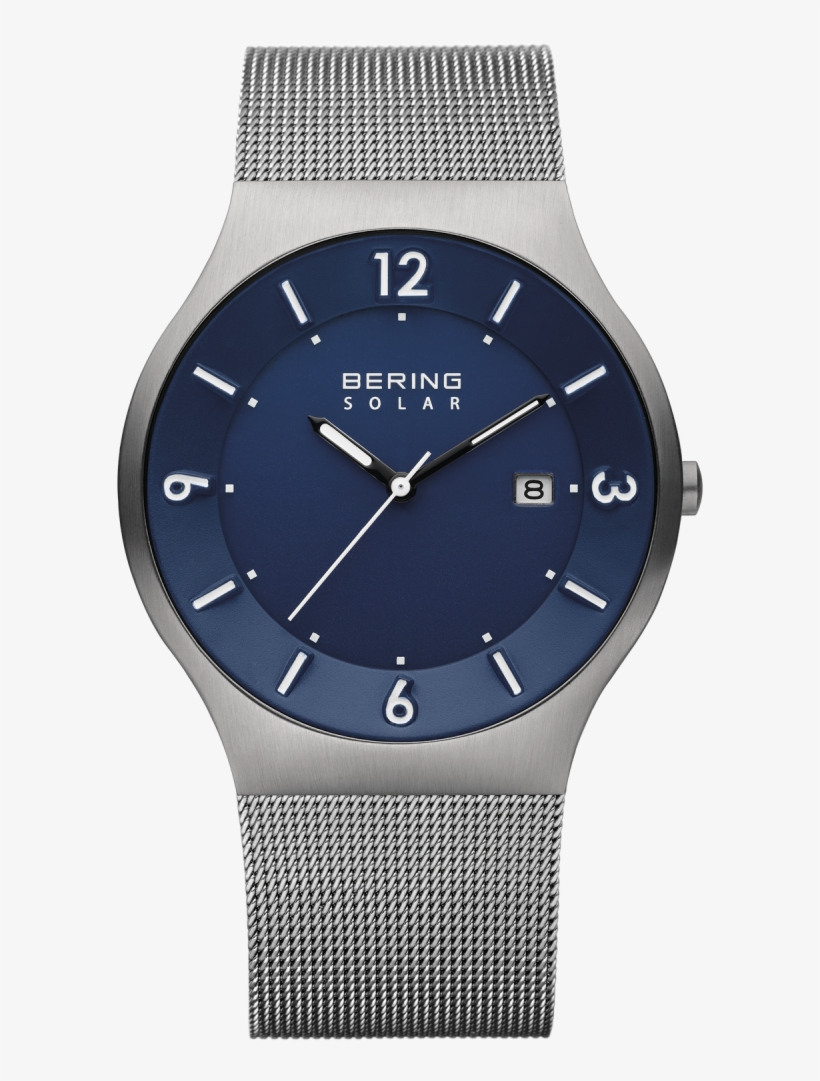Reloj Moderno Solar Para Hombre Plateado Esfera Azul, transparent png download
