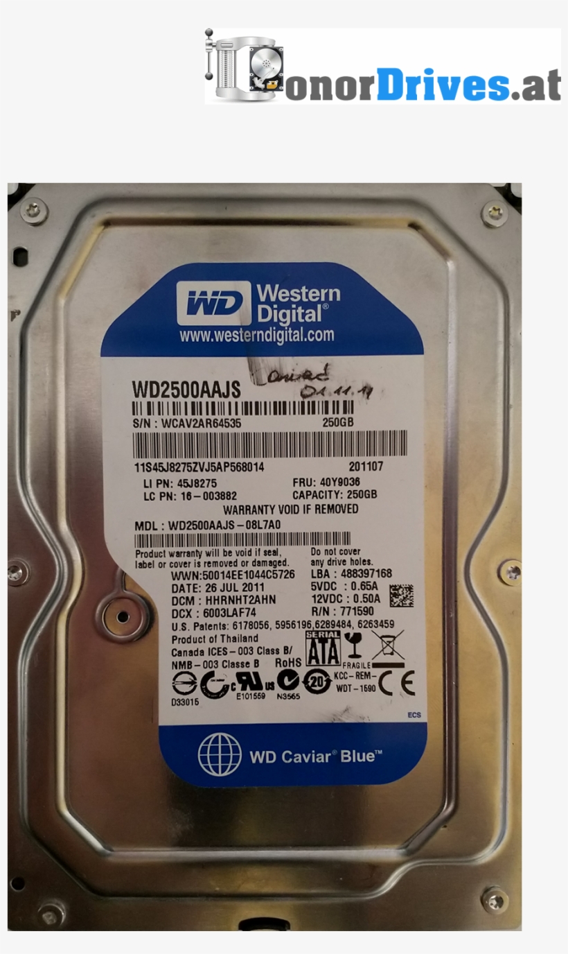 Western Digitawd2500aajs 08l7a0 250 Gb Pcb 2060 771590, transparent png download