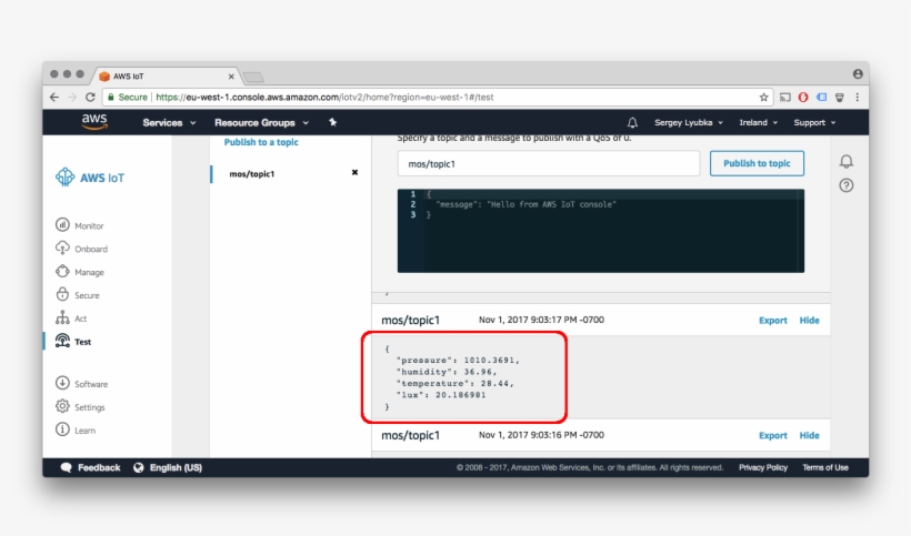 Open Aws Iot Console, See Json Messages With Sensor, transparent png download