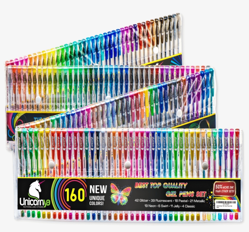 Unicornya 160 Gel Pens Set For Adult Coloring Books, transparent png download