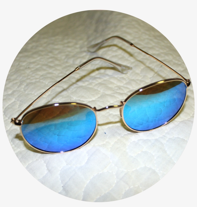 A Pair Of Gold Sunglasses With Blue Lenses Sit On White, transparent png download