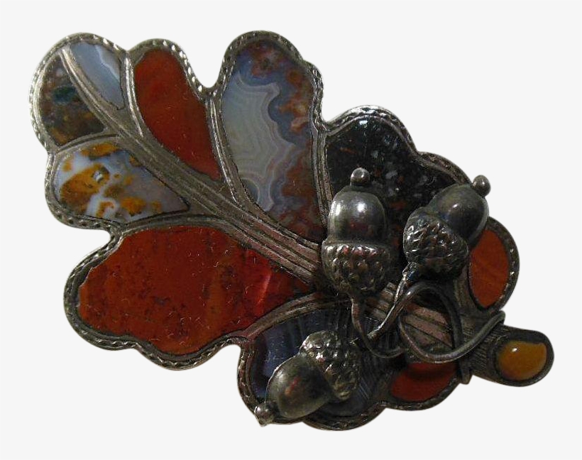 Antique Scottish Sterling Silver & Agate Oak Leaf &, transparent png download