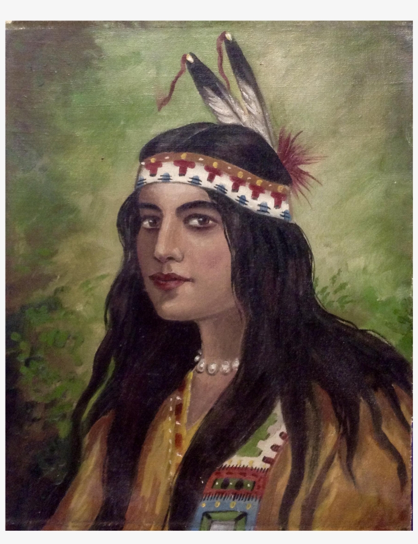 Native American Indian Maiden With Long Black Hair, - Oil Painting, transparent png download