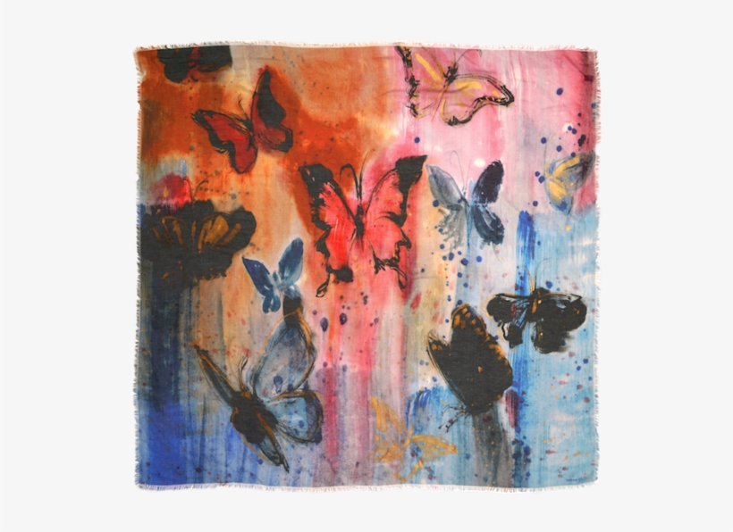 Multi-colour Butterfly Mix Silk Scarf - Product, transparent png download