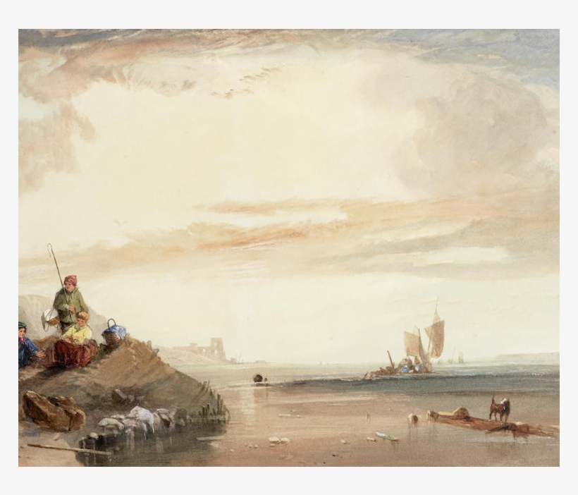 Fisherfolk And Catch On The Beach At Evening - Painting, transparent png download