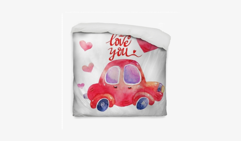 Watercolor Retro Red Car Illustrations Isolated On - Christmas Tree On Car Drawing, transparent png download