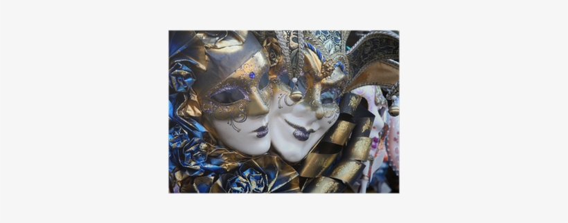Row Of Venetian Masks In Gold And Blue Poster • Pixers® - Venetian Masks, transparent png download