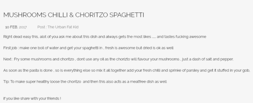 Mushrooms Chilli & Choritzo Spaghetti  10 Feb, 2017, transparent png download